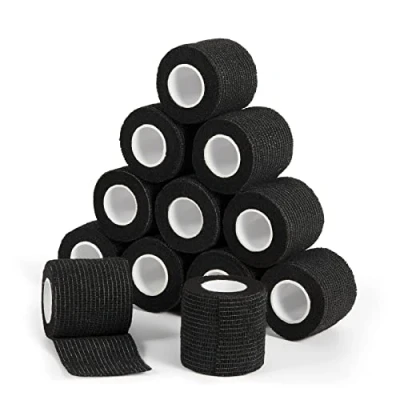 Abbildung von Haftbandage Verband Selbstklebender 5cm x 4,5m, 12 Rollen Fixierbinde Selbsthaftend Kohäsive Bandage für Erste Hilfe Dog Tierarztwickelband Sport Elastische Binde Handgelenk, Füße (Schwarz)