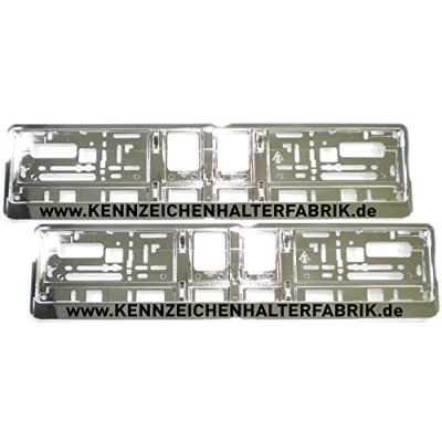 Abbildung von Satz (2 Stück) Kennzeichenhalter Chrom MIT INDIVIDUELLEM WUNSCHTEXT! PREMIUMQUALITÄT! Vollchrom Werbung Text Spruch Beschriftung personalisiert