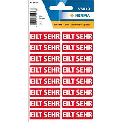 Abbildung von HERMA 15036 eilt Aufkleber, 320 Stück, 12 x 40 mm, selbstklebend, klein, sehr Warnhinweis Etiketten für Express Sendungen und Briefe, Papier Hinweisetiketten Versandaufkleber, rot
