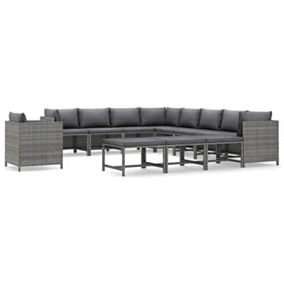 Abbildung von vidaXL Gartenmöbel 12 TLG. mit Kissen Garten Garnitur Sitzgruppe Sofa Lounge Sitzgarnitur Gartenset Gartensofa Mittelsofa Ecksofa Poly Rattan Grau