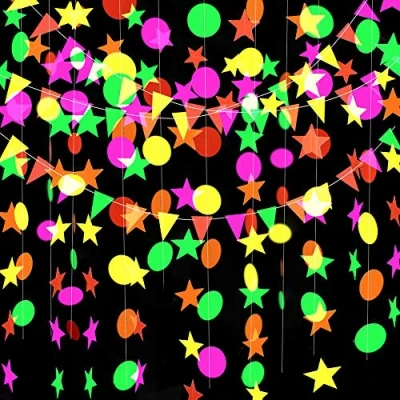 Abbildung von GLOBALDREAM Neon Papiergirlande, 4,4 m Kreis Punkte Girlande Stern Dreieck Flags hängende für Geburtstag Hochzeit Baby Shower Party Supplies
