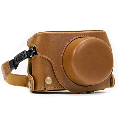 Abbildung von MegaGear Panasonic Lumix DMC LX100 Ever Ready Leder Kamera Case mit Trageriemen und Batteriezugang Hellbraun MG663