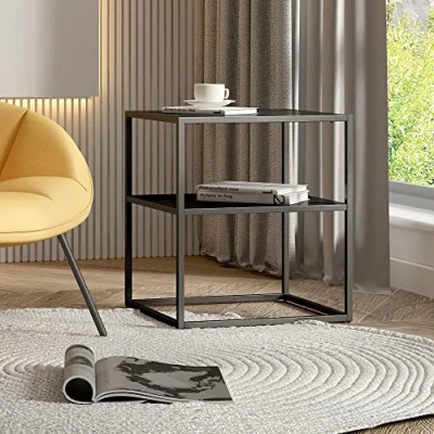 Abbildung von [en.casa] Beistelltisch Raahe Kaffeetisch mit Ablage Sofatisch aus Stahl Nachttisch 50 x 45 40 cm Couchtisch Schwarz