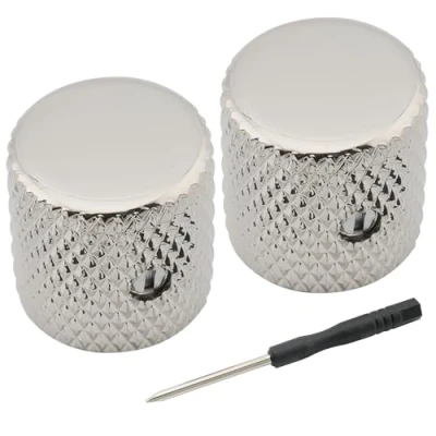 Abbildung von Musiclily Pro 1/4&quot; Stahl Universeller Fitting Potiknopf Flache Top Knobs mit Schraubbar für E Gitarre oder Bass, Nickel (2 Stück)