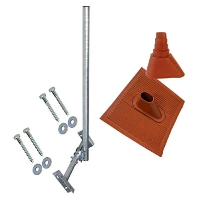 Abbildung von Premium X Basic X120 48F SAT TV Dachsparrenhalter feuerverzinkt 120cm Mast Aufdach Sparren Halterung für Satellitenschüssel + UKW LTE Antenne Dach Montage Set rot