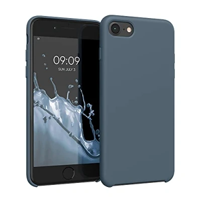 Abbildung von kwmobile Hülle kompatibel mit Apple iPhone SE (2022) / (2020) 8 7 gummierte TPU Silikon Handyhülle Schutzhülle für kabelloses Laden Case in Dunkler Schiefer