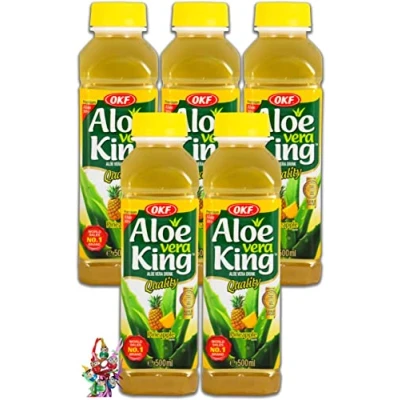 Abbildung von yoaxia ® [ 5x 500ml ] Aloe Vera King Getränk ANANAS / Drink inkl. 5x0,25 Einwegpfand + ein kleiner Glücksanhänger gratis