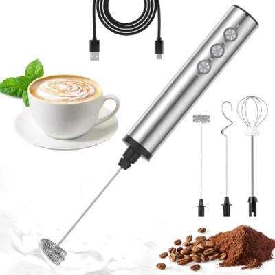 Abbildung von MOSUO Elektrischer Milchaufschäumer, USB Aufladbar Milchaufschäumer Stab mit Doppel Schneebesen, 3 Gang Handheld Mini Elektrisch Mixer Aus Edelstahl Für Kaffee/Latte/Cappuccino