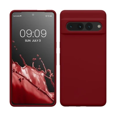 Abbildung von kwmobile Hülle kompatibel mit Google Pixel 7 Pro Silikon Handy Case Handyhülle weiche Oberfläche kabelloses Laden Rhabarber Rot