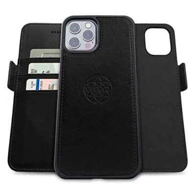 Abbildung von Dreem Fibonacci kompatibel mit iPhone 13 Pro Brieftaschen Etui / 2 in 1 stoßfestes und abnehmbares Folio aus veganem Leder, MagSafe kompatibel, RFID Schutz [Schwarz]