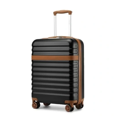 Abbildung von KONO Koffer Trolley Handgepäck Reisekoffer von ABS+PC Hartschalenkoffer mit 4 Rollen TSA Schloss (Schwarz/Braun,M)