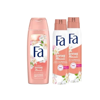 Abbildung von Fa Duschcreme Divine Moments (1x 250 ml) &amp; Deospray (2x 150 mit dem samtigen Duft von wilden Kamelien, Duschpflege milder Formel, Deo Schutz ohne Aluminiumsalze