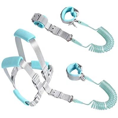 Abbildung von Baby Anti verloren Gürtel, Laufgurt für Kleinkinder, Kinder Laufgeschirr, 2 in 1 Set, Sicherheits Handgelenkmanschette mit Schloss + m Gummigurt, Abnehmbar Armband Sicherheitsschloss hellgrün
