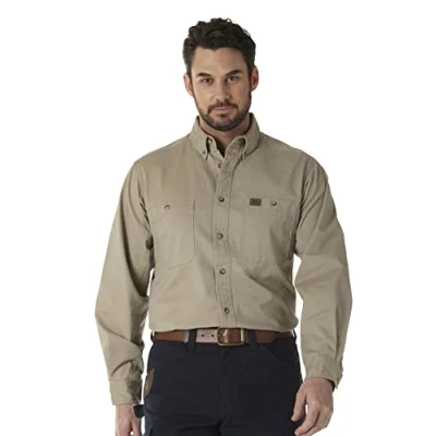 Abbildung von Wrangler Riggs Workwear Men&#039;s Logger Twill Long Sleeve Work Shirt, Khaki, Large Tall
