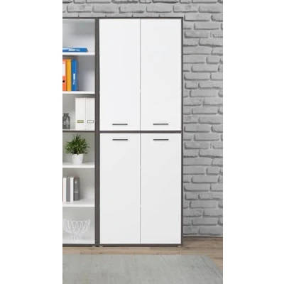 Abbildung von Forte KEFLAVIK Schrank 80 90, Weißer mit 4 Türen, Büroschrank, Home Office, Aktenschrank, Büroutensilien, Holzwerkstoff, Weiß/Uni Wolfram Grau, 84,5 cm breit x 226,5 hoch 41,5 tief