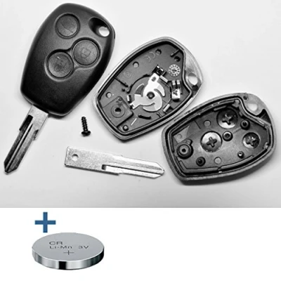 Abbildung von mt key Auto Schlüssel Gehäuse 3 Tasten + Rohling VAC102 1x passende CR2016 Knopfzelle, (3 V), für Dacia Renault Funk Fernbedienung