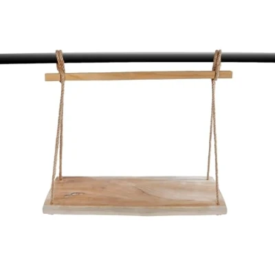 Abbildung von Spetebo Hängeregal Teak mit Naturkordel 50 x 23 cm, Packung 1 tlg., Holz Wandregal zum Hängen
