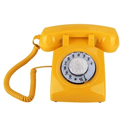 Abbildung von Garsent Retro Schnurgebundenes Telefon, Vintage Rotary Design Festnetztelefon Schreibtisch Telefon für Home Office Hotel(Gelb)