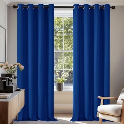 Abbildung von Deconovo Verdunkelungsvorhang Kälteschutz Gardinen Schlafzimmer Vorhang Blickdicht, 245x140 cm(HöhexBreite), Königsblau, 2er Set
