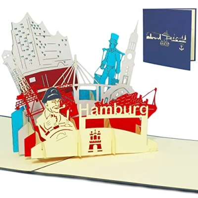 Abbildung von LINPOPUP®, LIN 3D POP UP Karte Grußkarten Reisegutschein Geburtstag Karten Hamburg skyline #193#