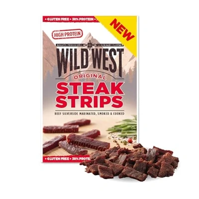 Abbildung von Wild West Steak Strips, 25g Original Rindfleisch, Beef Jerky high Protein Trockenfleisch, Snack