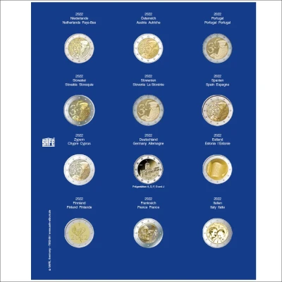 Abbildung von Safe, TOPset, Nachtrag 2 Euro Münzen in Kapseln 2022 Blatt 39 Transp/blauem Vordruckblatt Abm: 185x230 mm. pro Stk.