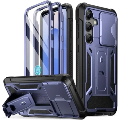 Abbildung von POETIC Spartan Hülle für Galaxy S25+ Plus, [Schiebe Kamera Abdeckung] [Displayschutz funktioniert mit Fingerabdruck ID] Robuste S25 Plus Telefonhülle in Militärqualität Ständer, Mitternachtsblau