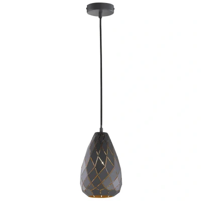 Abbildung von Trio Leuchten Pendelleuchte Onyx 301300142, Metall, anthrazit / innen goldfarbig, Kabel gewebeummantelt schwarz