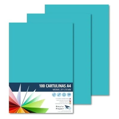 Abbildung von RAYLU PAPER Tonpapier A4, 100 Stück Kartonpapier 180g/m², 210 x 297 mm, professionelle farbige Kartons für Büro, Kopierpapier, Buntes Papier zum Basteln (Türkisblau)
