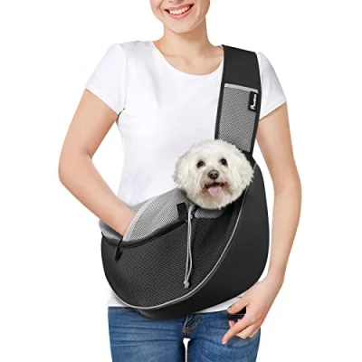 Abbildung von Pawaboo Hundetragetasche, Neu aufgewertet Hundetasche mit Touch Pocket, Verstellbare Tragetasche Hund, Haustier Umhängetasche Transporttasche für Haustiere Outdoor Reisen L, Schwarz