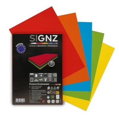 Abbildung von SIGNZ Kopierpapier, DIN A4, farbig (35 x 5 Farben), 80g, 175 Blatt, Druckerpapier für Zuhause &amp; Office, FSC Mix 70%