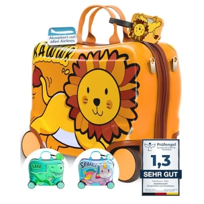 Abbildung von Kinderkoffer zum Draufsitzen als Handgepäck &amp; Kindertrolley Ersatz Sitzen für Jungen Mädchen Kinder Reisekoffer Kindergepäck mit Rollen