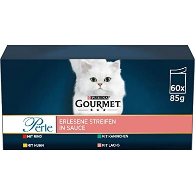 Abbildung von Perle Minifilets in Sauce mit Huhn, Rind, Kaninchen, Lachs 60x85g Katzenfutter Gourmet