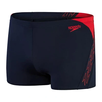 Abbildung von Speedo Herren Hyperboom Splice Aquashort Schwimmhose Schnelltrocknend Training Fitness Chlorbeständig Schwimmbekleidung, True Navy/Fed Red, Einheitsgröße