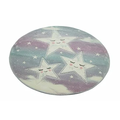 Abbildung von Carpetia Kinderteppich Spiel Teppich Kinderzimmer Sterne Himmel Wolken Design blau creme, rund, Höhe: 13 mm