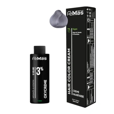Abbildung von Femmas Haarfarbe Set Silber I Hair Color Cream 100ml + Oxycreme 3% Permanente Haar Coloration Entwickler Schonend &amp; langanhaltend Salon für Zuhause