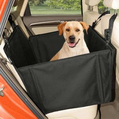 Abbildung von Extra Stabiler Hunde Autositz Verstärkter für kleine und mittlere mit 4 Befestigungsgurten Hochwertiger wasserdichter Hundeautositz den Rücksitz im Autos (L Größe, Schwarz)