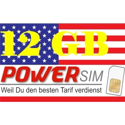 Abbildung von Power Sim USA T Mobile Netz Prepaid Karte 12 GB Datenvolumen + Allnet Flat