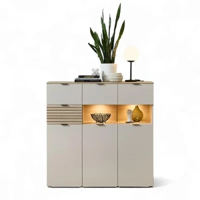 Abbildung von Highboard mit Beleuchtung beige Riva Eiche 125 cm INA