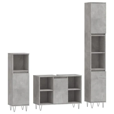 Abbildung von vidaXL Badezimmer Set 3 tlg. Badmöbel Betongrau Holzwerkstoff, (3 St)