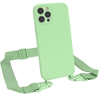 Abbildung von EAZY CASE Premium Silikon 2 in 1 Handykette kompatibel mit iPhone 12 Pro Max Handyhülle Umhängeband, Handykordel Silikonhülle, Hülle Band, Kette für Smartphone, Hell Grün
