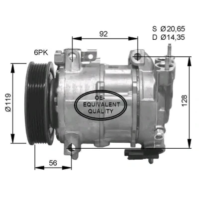 Abbildung von NRF 32593 Kompressor 6SEL16C 12 PAG 46 mit Kompressoröl, Dichtring PEUGEOT: 5008 I, 3008 CITROËN: Berlingo II, DS5 Schrägheck