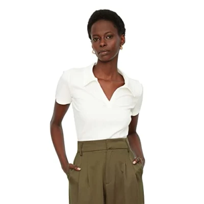 Abbildung von Trendyol Damen V neck Crop Gestrickte Bluse Blouse, Weiß, S EU