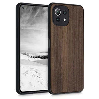 Abbildung von kwmobile Hülle kompatibel mit Xiaomi 11 Lite (5G) NE/Mi Holz Case stoßfestes Handy Cover TPU Handyhülle in Dunkelbraun