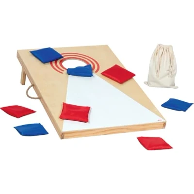 Abbildung von goki Spielesammlung Cornhole Wurfspiel aus Holz, mit 8 Wurfsäckchen,