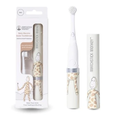 Abbildung von Matchstick Monkey Baby Elektrische Zahnbürste Sanfte Reinigung für Babys &amp; Kleinkinder 3 36 Mon. ultraweiche Borsten BioCote® Schutz Schallzahnbürste inkl. Batterie (Giraffe)