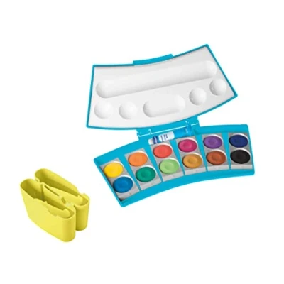 Abbildung von Pelikan Farbkasten ProColor® Türkis/Neongelb mit 12 Farben, und Deckweiß Malkasten Schulmalfarben