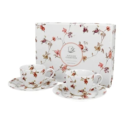 Abbildung von Duo Gift Tasse Set mit Untertassen, Tieren / Vogel Blumen Planzen Kollektion, Porzellan 2 Espressotassen Espresso ca. 90 ml Untertassen: Durchmesser 12,5 cm Safa Kaffee Tee Ideal als Geschenk Sammlung