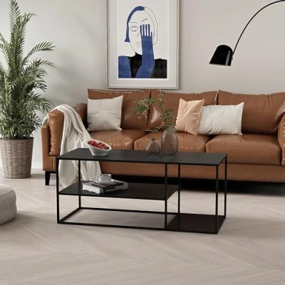 Abbildung von en.casa Couchtisch, »Solund« Beistelltisch Stahl 120x50x50 cm Schwarz, matt