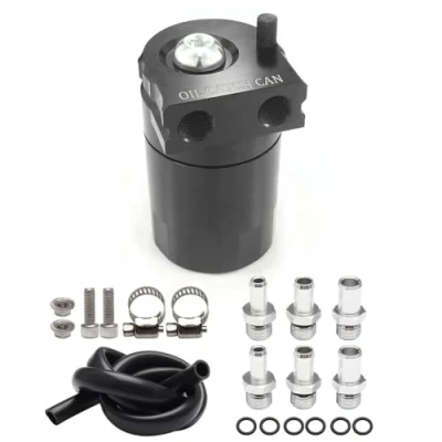 Abbildung von Heinmo Polish Baffled Universal Aluminium Ölauffangbehälter Oil Catch Can Reservoir Tank Cans Entlüftungsfilter mit Schlauch Kit Ölbehälter